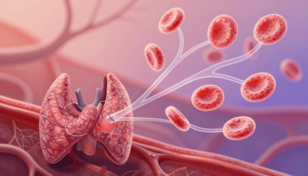 A detailed illustration showcasing the connection between the thyroid gland and D-dimer levels in the context of blood coagulation. The foreground features a stylized thyroid gland, intricately labeled with its anatomical features in a clear, scientific illustration style. In the middle, visualize a dynamic representation of blood cells interacting with D-dimers, displayed as floating, translucent strands. The background suggests a subtle, abstract pattern representing blood pathways, with a gradient that transitions from deep red to soft violet, evoking the circulatory system. Soft, diffused lighting creates an informative and professional atmosphere, suggesting research and discovery. The image is composed from a slightly elevated angle, ensuring clarity and emphasis on the thyroid's relationship with blood coagulation processes. A detailed illustration showcasing the connection between the thyroid gland and D-dimer levels in the context of blood coagulation. The foreground features a stylized thyroid gland, intricately labeled with its anatomical features in a clear, scientific illustration style. In the middle, visualize a dynamic representation of blood cells interacting with D-dimers, displayed as floating, translucent strands. The background suggests a subtle, abstract pattern representing blood pathways, with a gradient that transitions from deep red to soft violet, evoking the circulatory system. Soft, diffused lighting creates an informative and professional atmosphere, suggesting research and discovery. The image is composed from a slightly elevated angle, ensuring clarity and emphasis on the thyroid's relationship with blood coagulation processes.